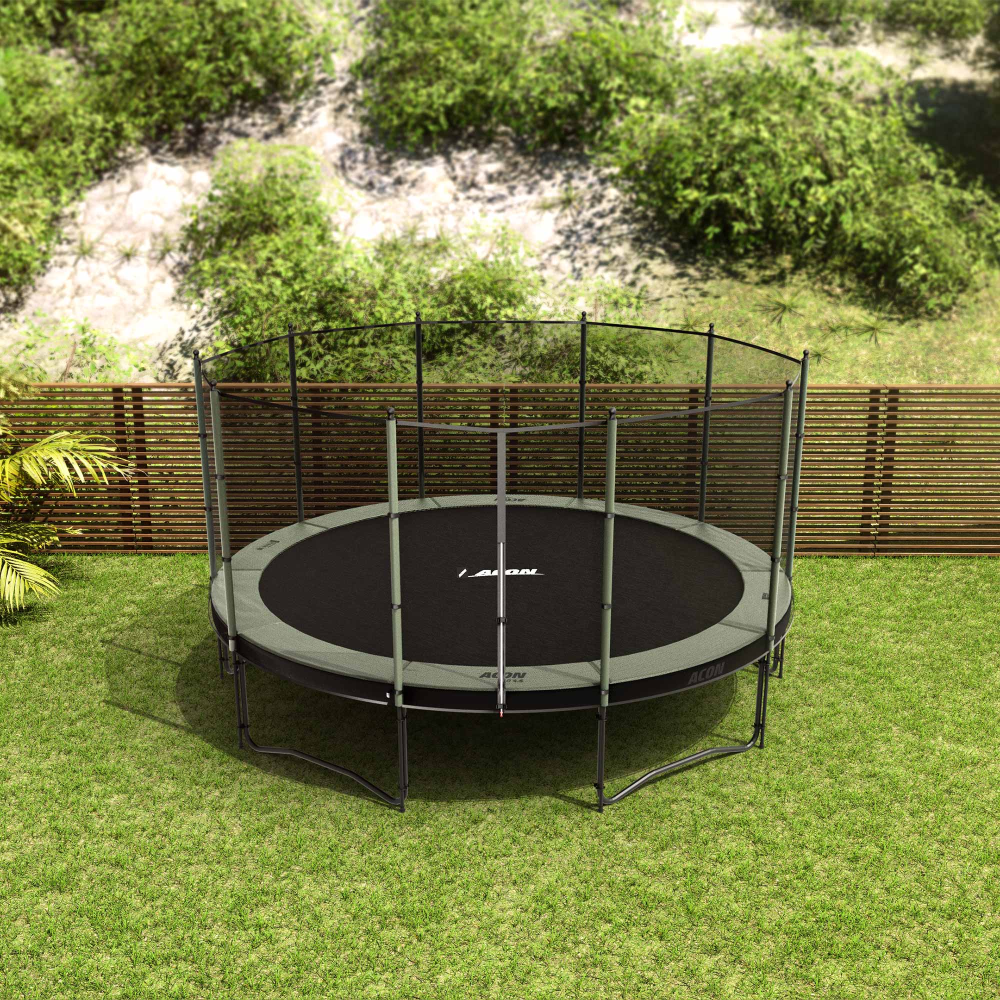 ACON Air 15ft Trampoline with Standard Enclosure in the backyard.