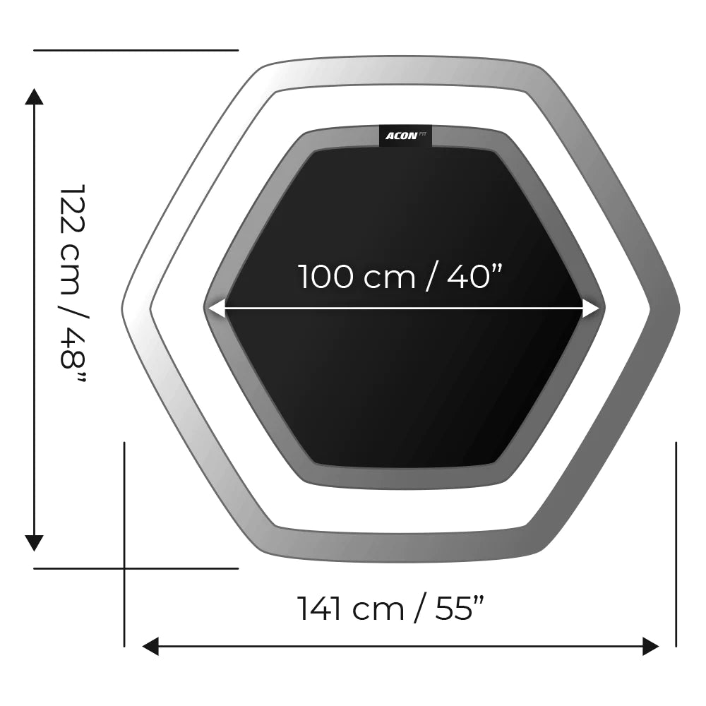 The jump size and overall measurements of ACON rebounder trampoline