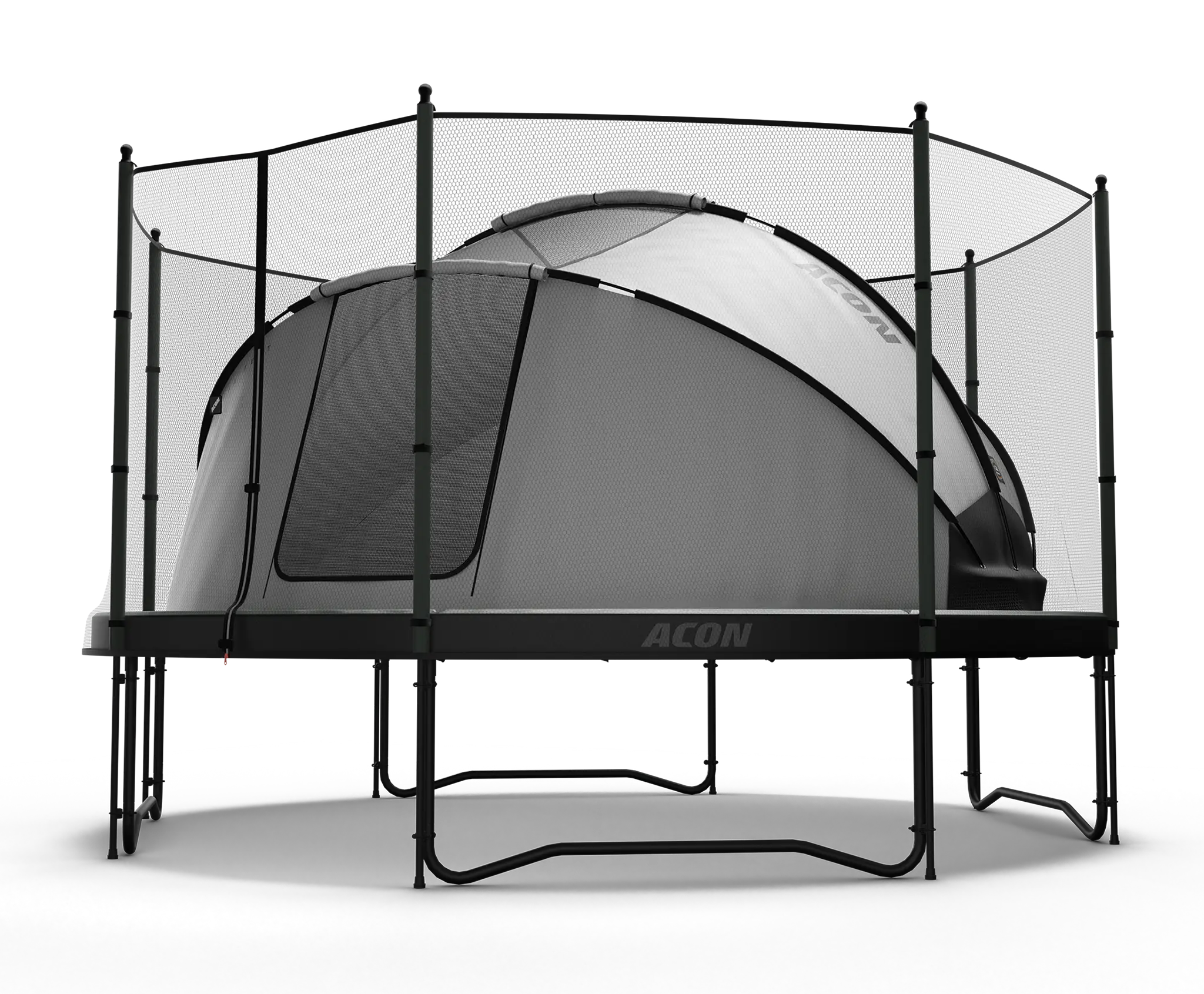 Acon Trampoline Tent on a round Trampoline with Standard safety net.