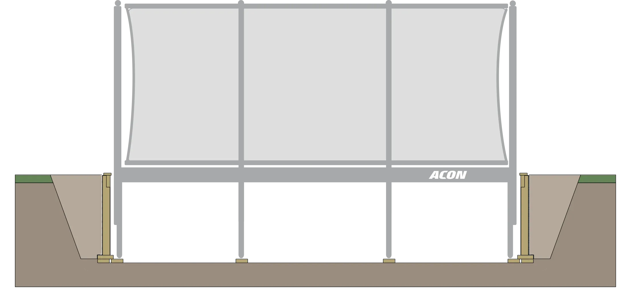 Rectangular Acon 16 HD Trampoline's in-ground structure.