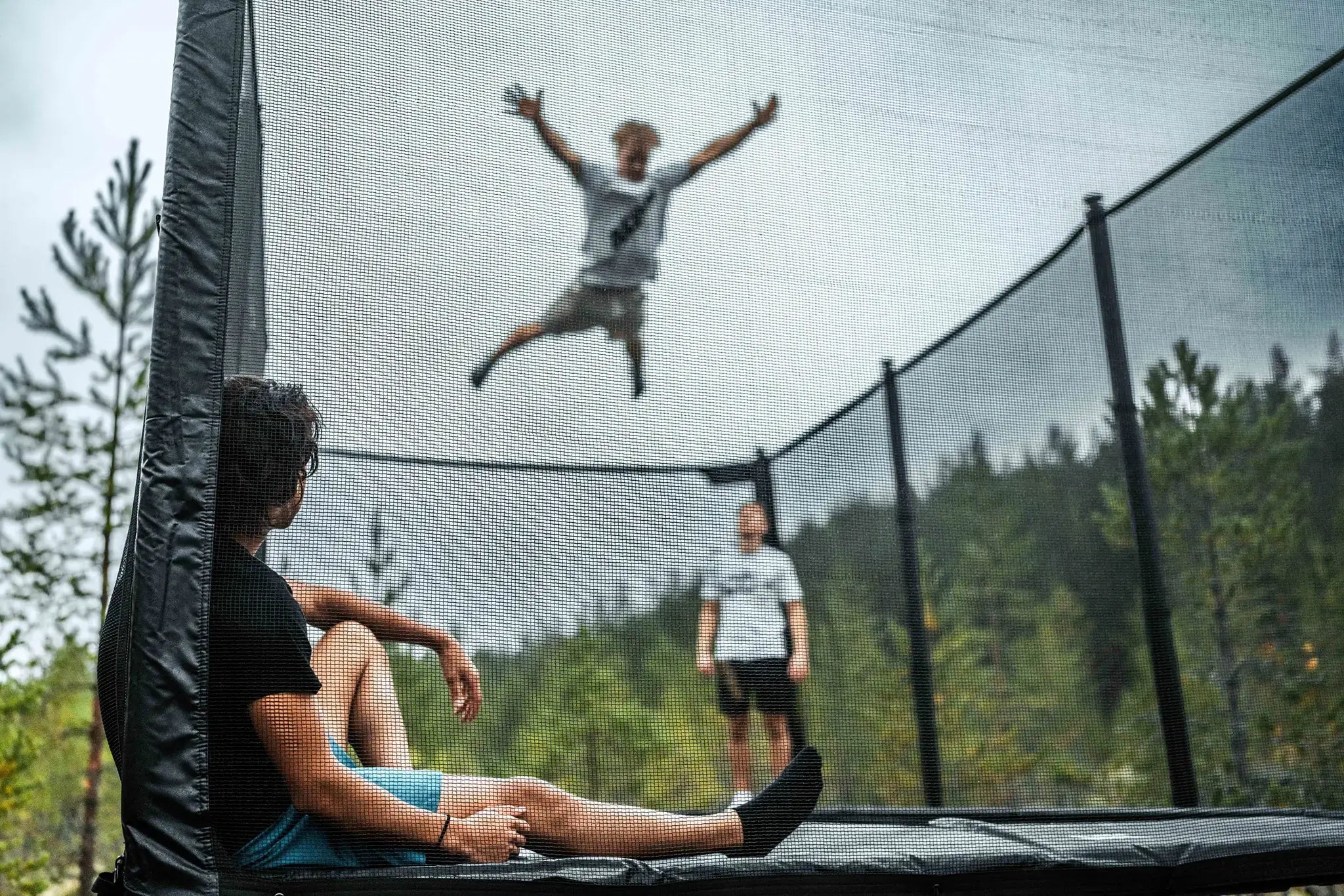 Trampoline athletes jumping on a Acon X trampoline.