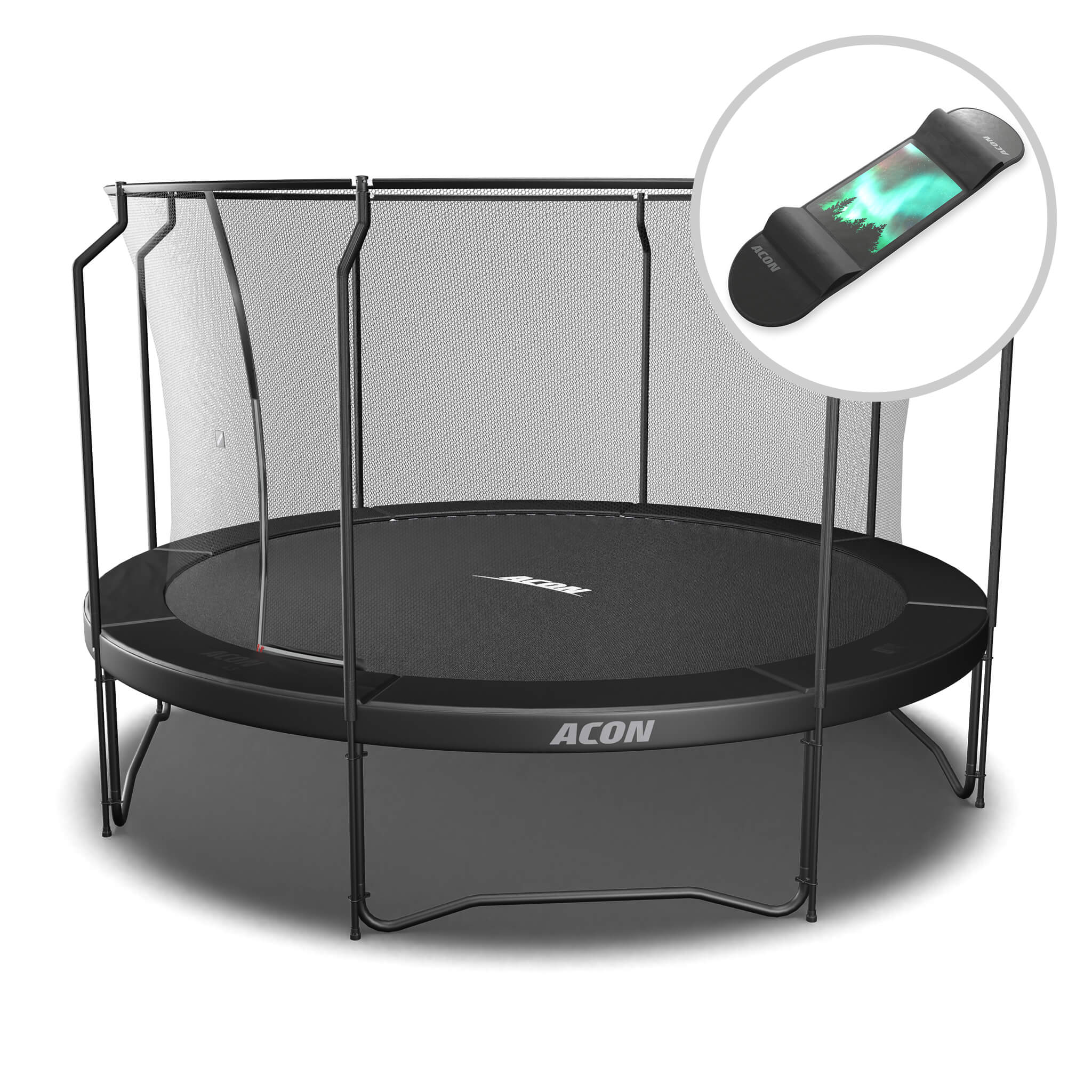 ACON Air 14ft Trampoline with Premium Net, Black + skateboard.