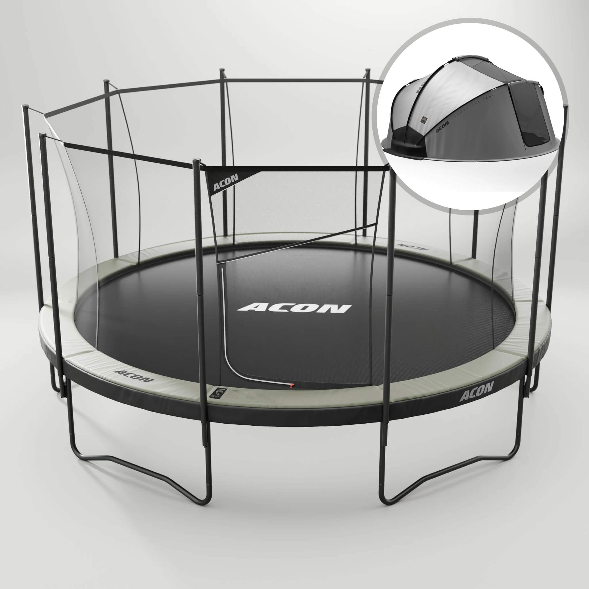ACON Air 15ft Round Trampoline with Safety Net and Ladder (1) + Weather Cover.