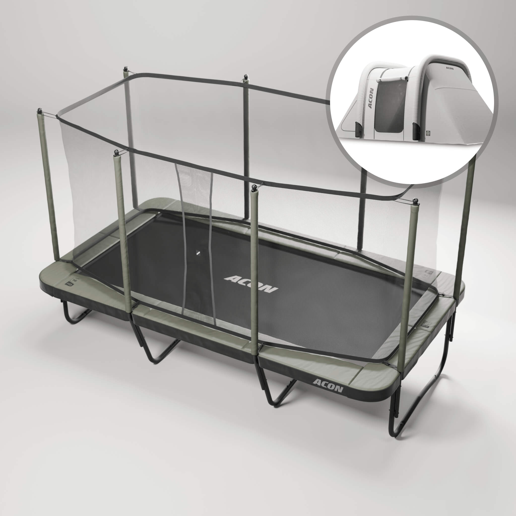 ACON 16 HD trampoline, safety net, and ladder + Weather Cover.
