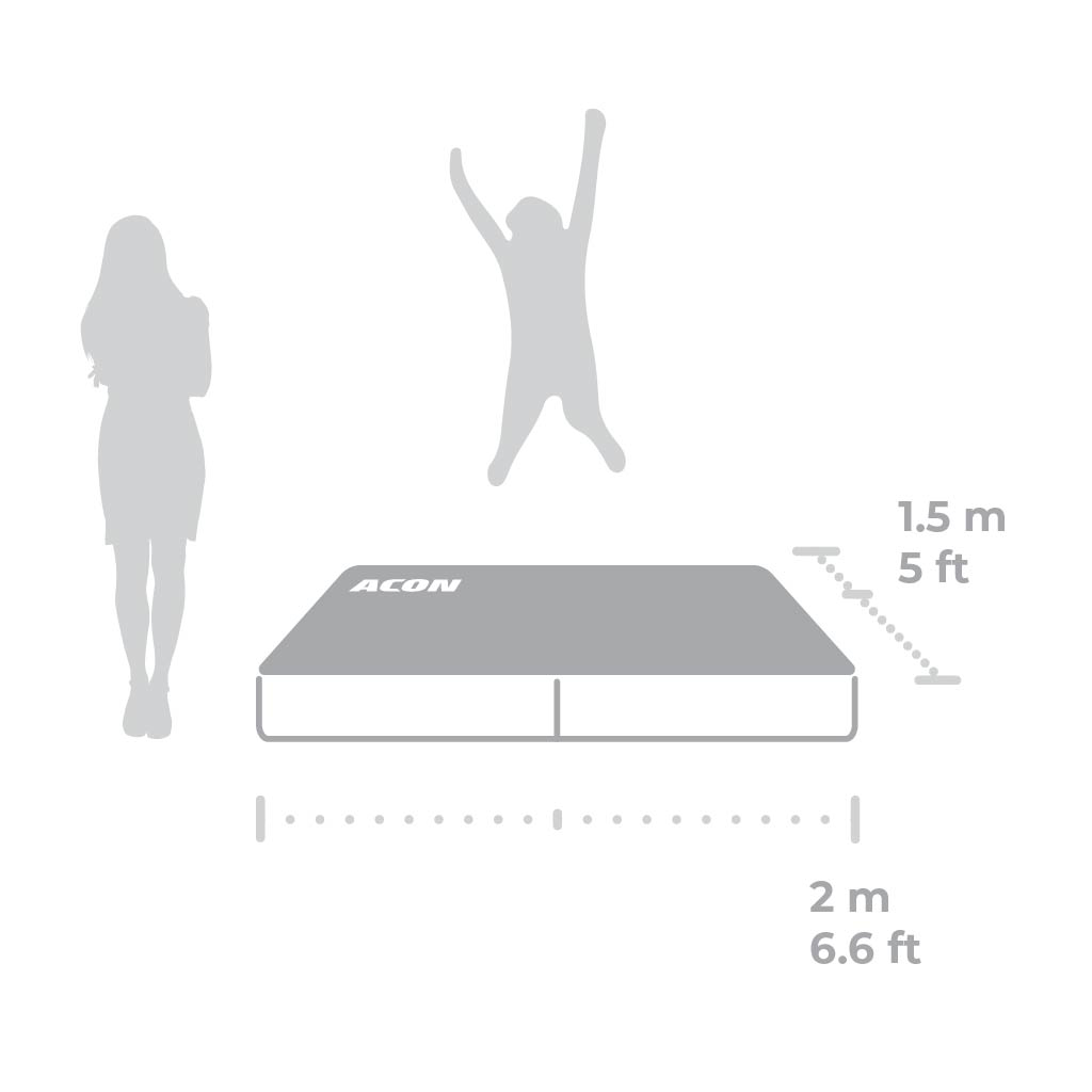 Acon Foldable Crash Mat size illustration, side view 5ft wide x 6.6ft long