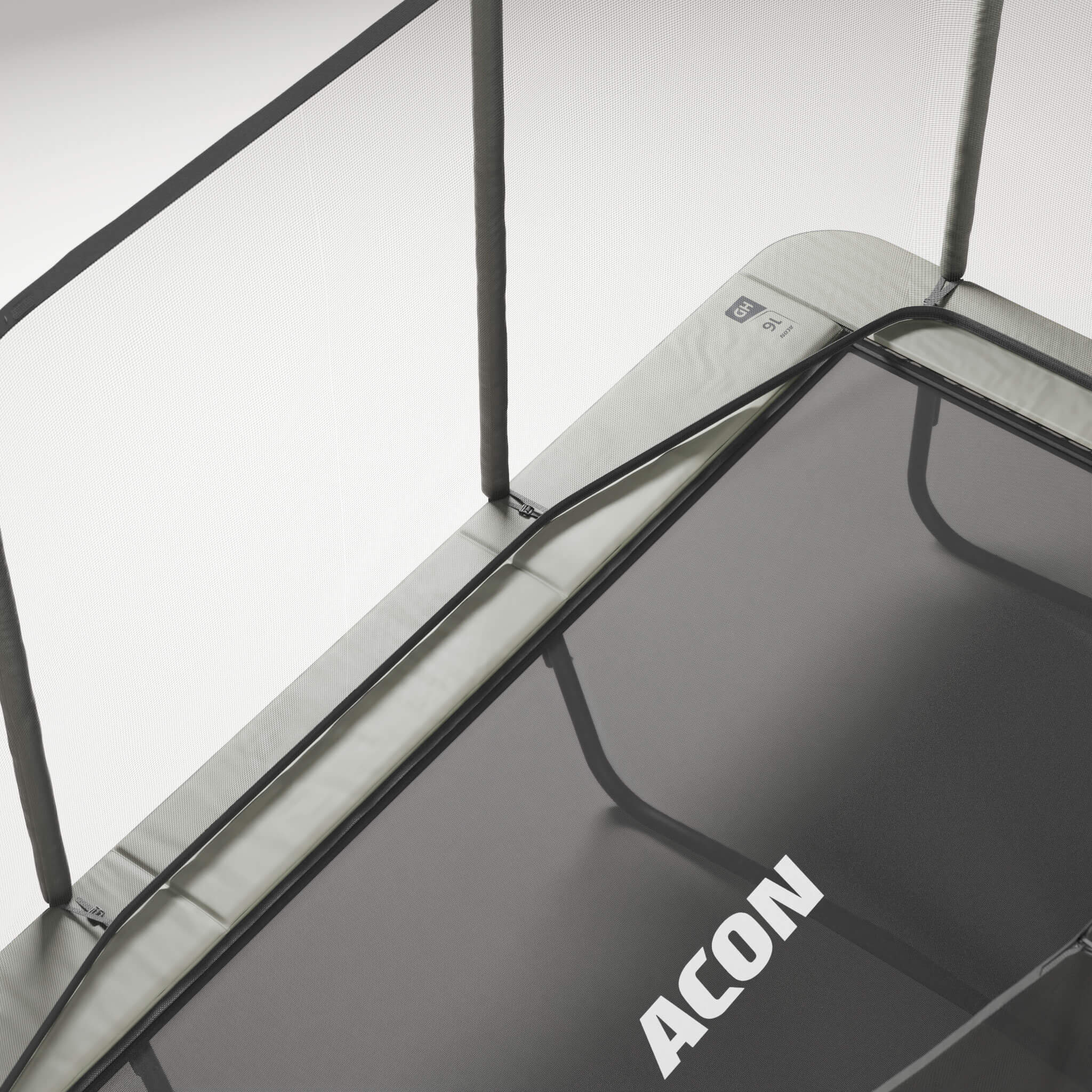 Detail of the Acon 16 HD trampoline mat and padding.
