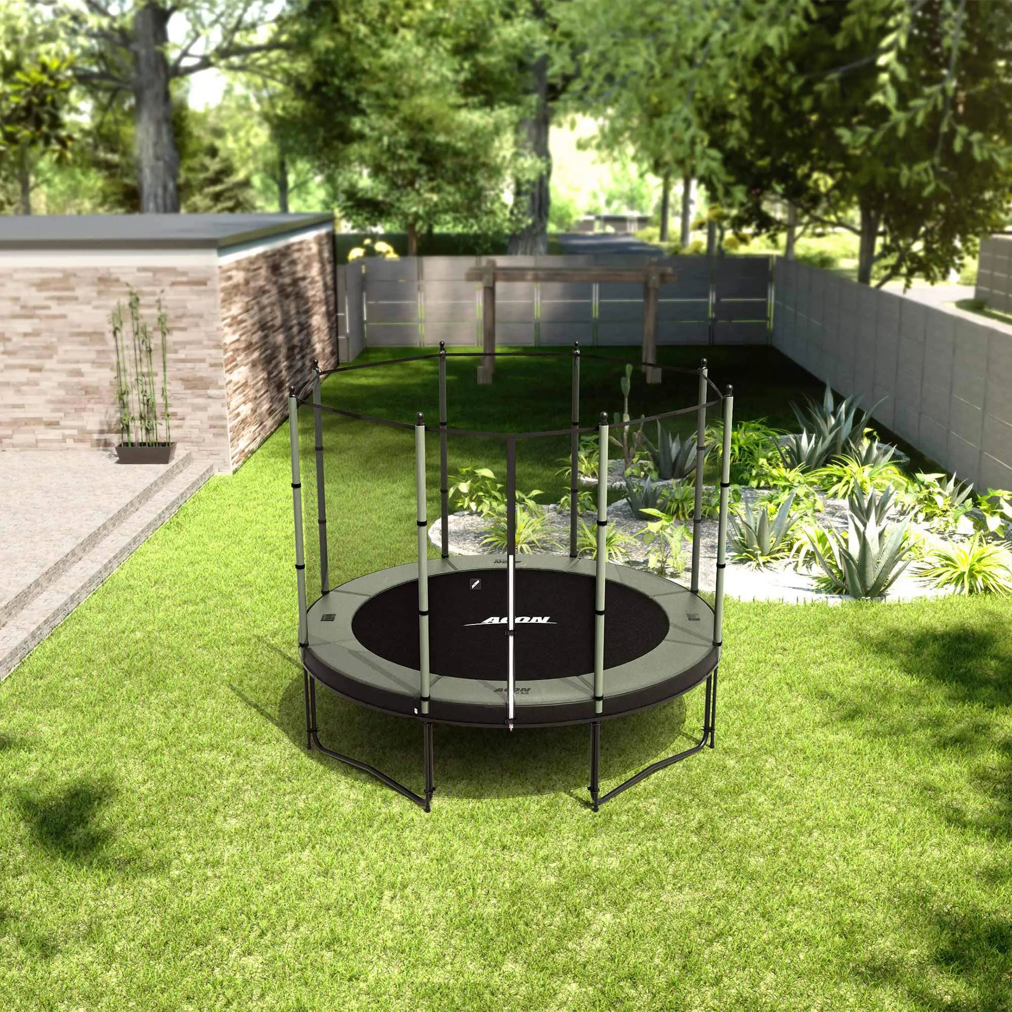 Acon 10ft trampoline with net in the garden.