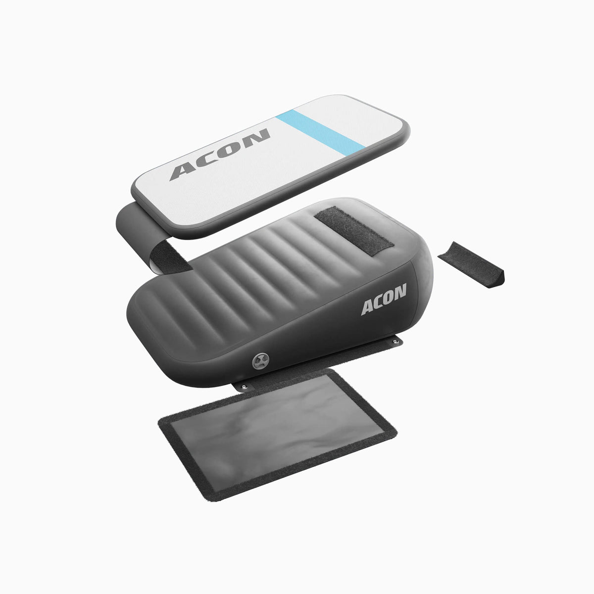 ACON Airboard exploded view showing the product’s individual components on a white background.