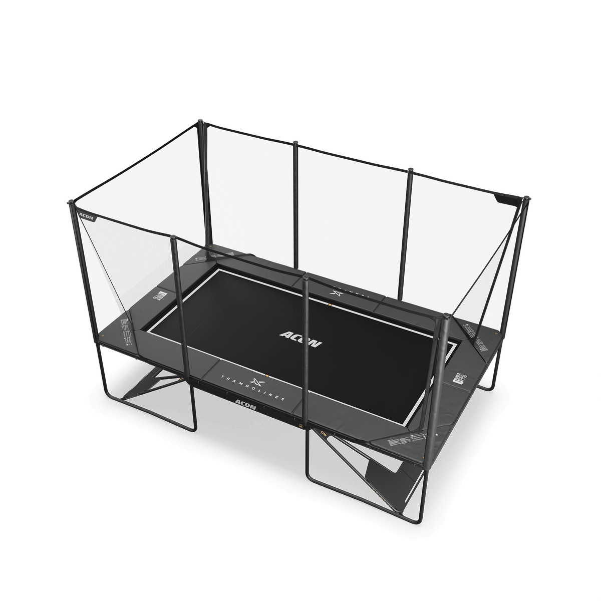 ACON X 17ft Rectangular Trampoline with Net and Ladder, Black.