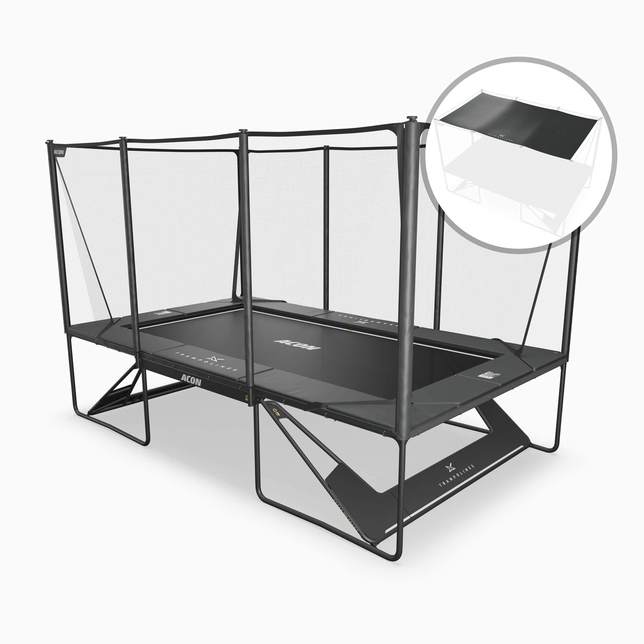 ACON X 17ft Rectangular Trampoline with Net and Ladder, Black and Acon Shade