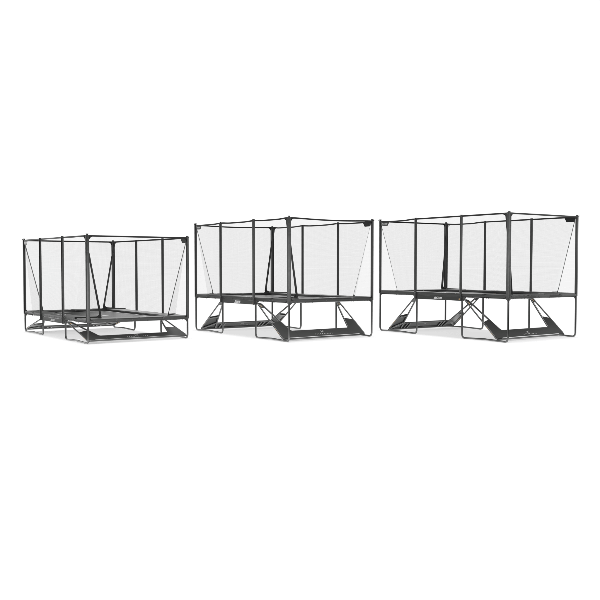 Three Acon X Trampolines installed to different heights with Height Kit.