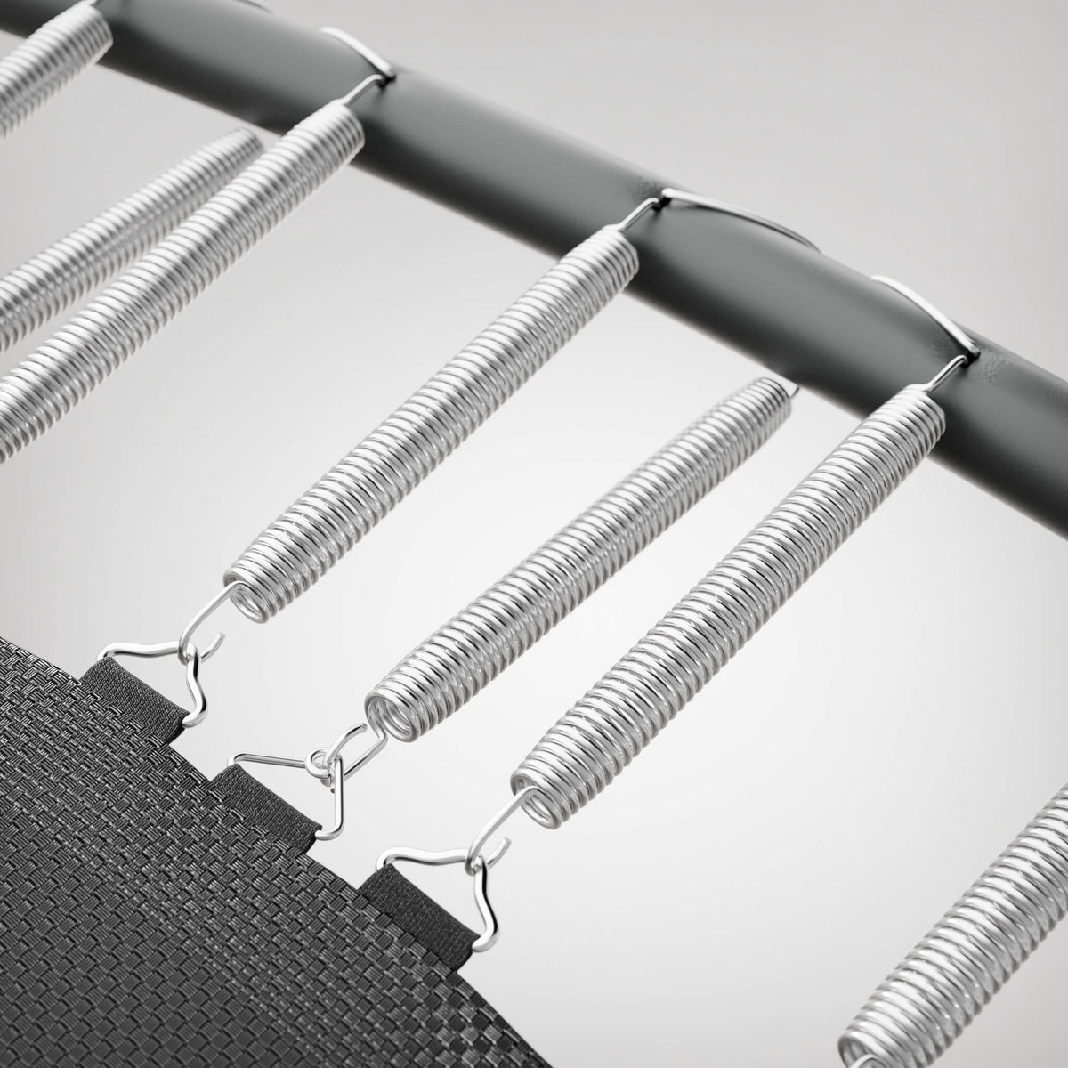 Installed Acon trampoline springs providing a stable, controlled bounce. Add extra springs for increased support. Upgrade your setup.