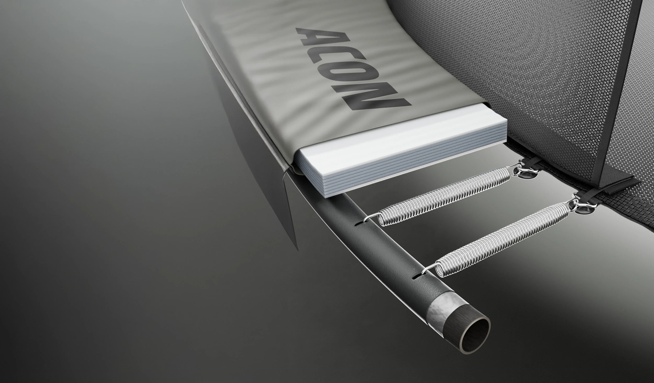 Cross-sectional image of an Acon Air trampoline frame tube and 1.57 in thick safety padding.