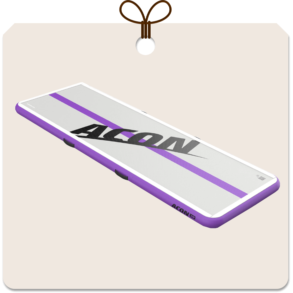 Gift package card with an image of Acon purple 10ft airtrack.