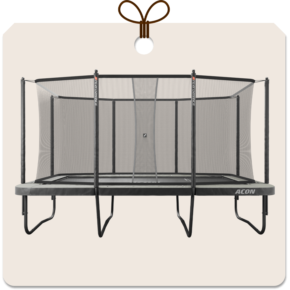 Gift package card with an image of Acon 16 HD PRO Trampoline with net.