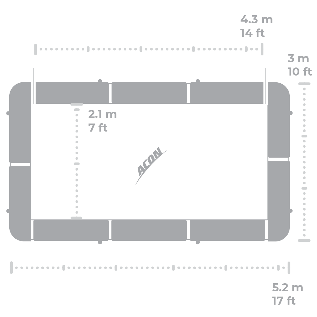 Dimensions of ACON Air 16 HD rectangular trampoline