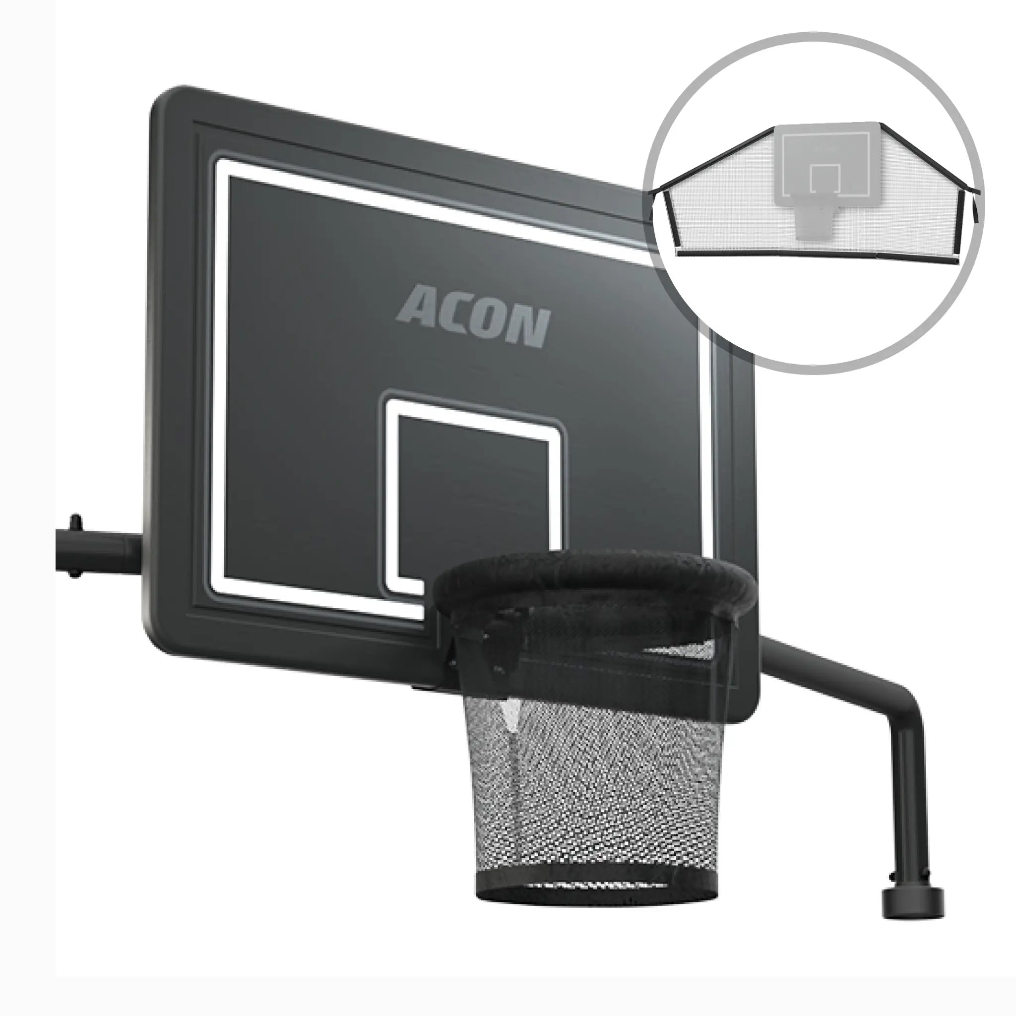 Acon Basketball Hoop for Rectangular Trampolines and Back Net.