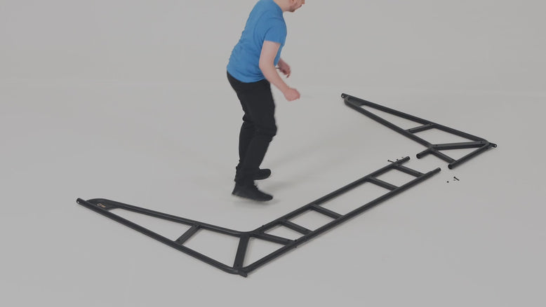 Autoplay video showing the assembly of an ACON X trampoline in fast motion from start to finish.