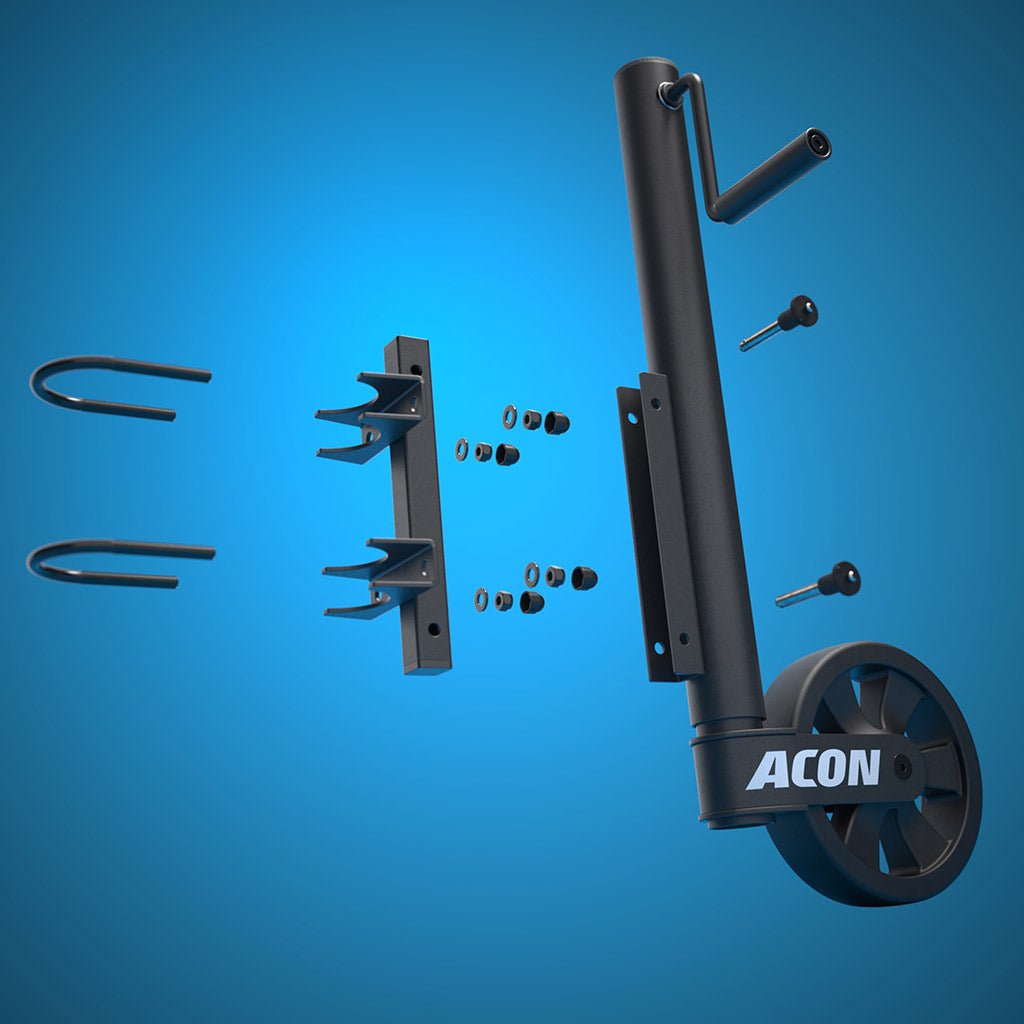 A pull apart image of an Acon Trampoline Wheels - their construction and components.