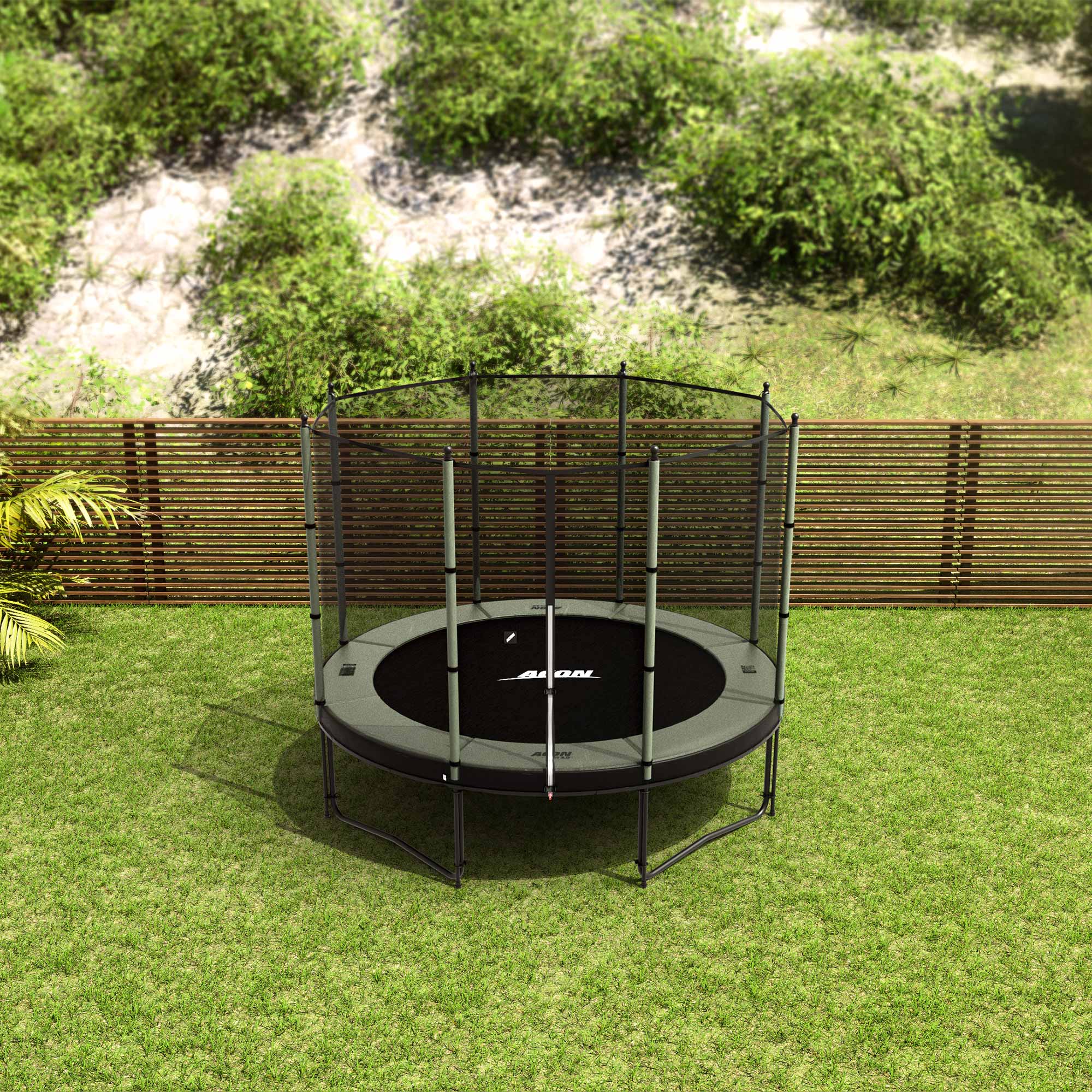 ACON Air 10ft Trampoline with Standard Enclosure in the backyard.