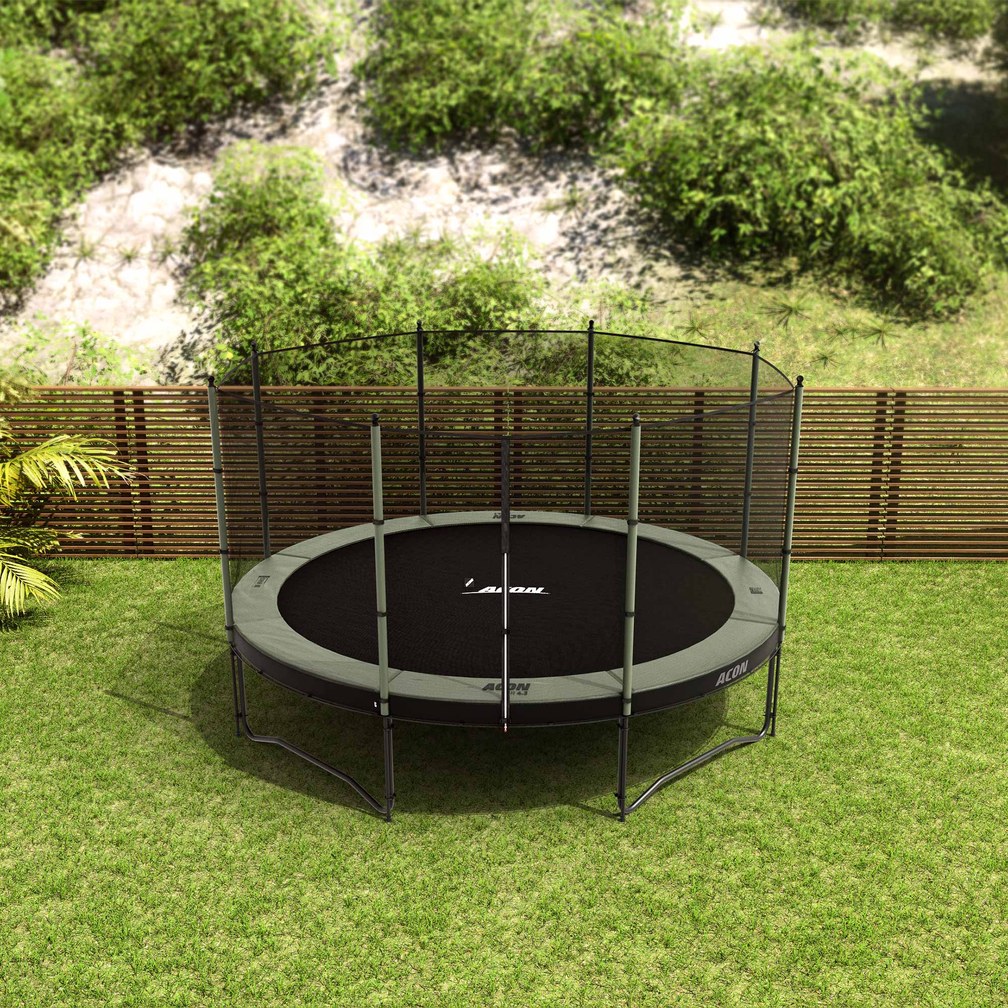 ACON Air 14ft Trampoline with Standard Enclosure in the backyard.