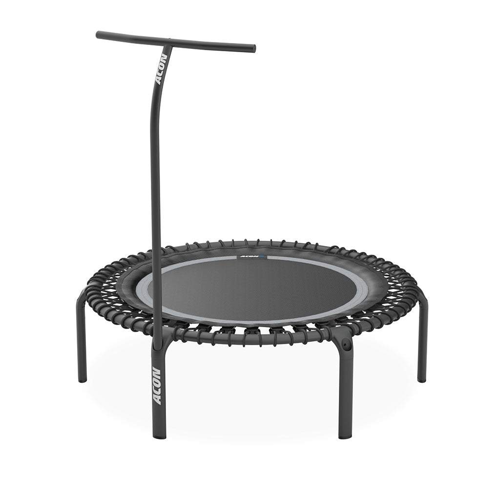 An Acon Trampoline with a handle bar on a white background.